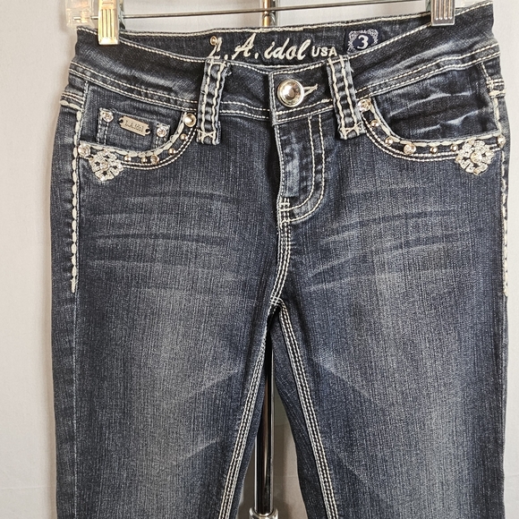 L a idol rhinestone studded bling capri jeans size 3 - Picture 5 of 15